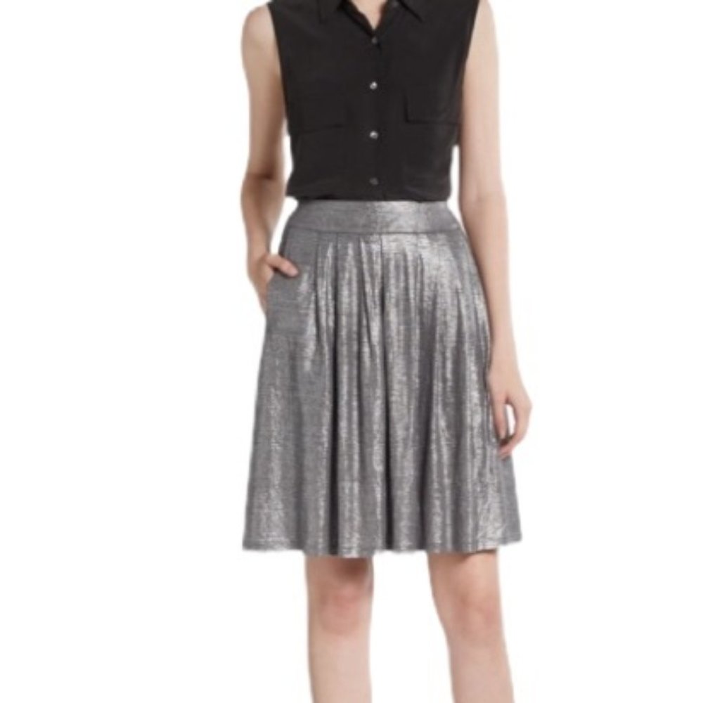 Eileen Fisher Metallic Silver Organic Linen Skirt Gem